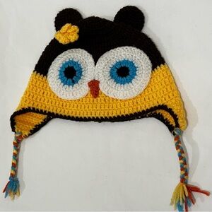 Knit Crochet~Owl Yellow Brown~Beanie Hat~Youth/Child